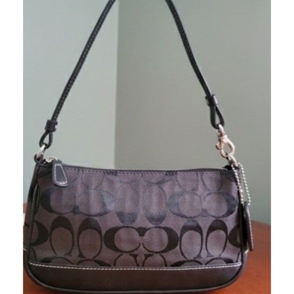 VINTAGE COACH black jacquard Demi Leather Canvas Shoulder Bag Y2K Nostalgic Mono